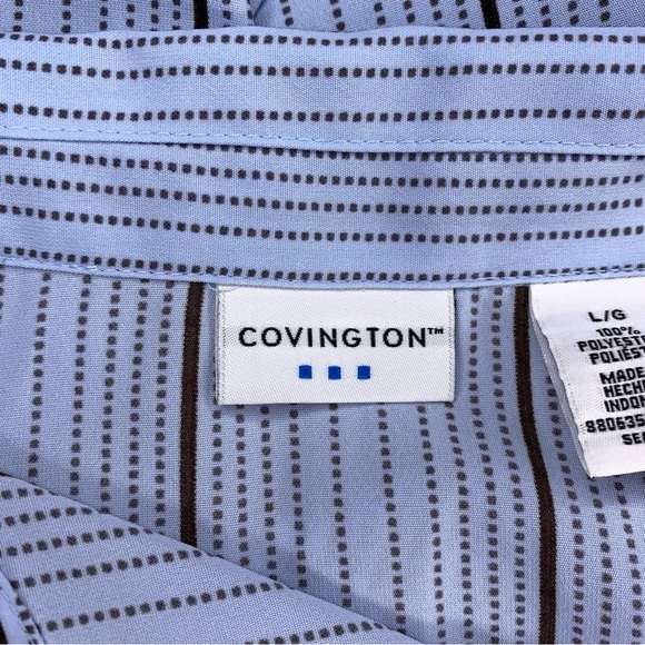 Large Covington Pastel Blue Black Striped Button Up Shirt Womens - Picture 11 of 12